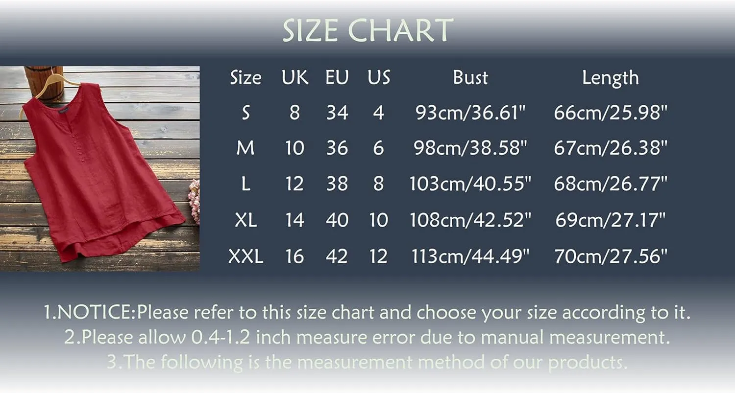 Linen Tops for Women Sleeveless White Camisole Tops Plus Size Loose Tank Tops Summer Casual Boho Flowy Beach Shirts