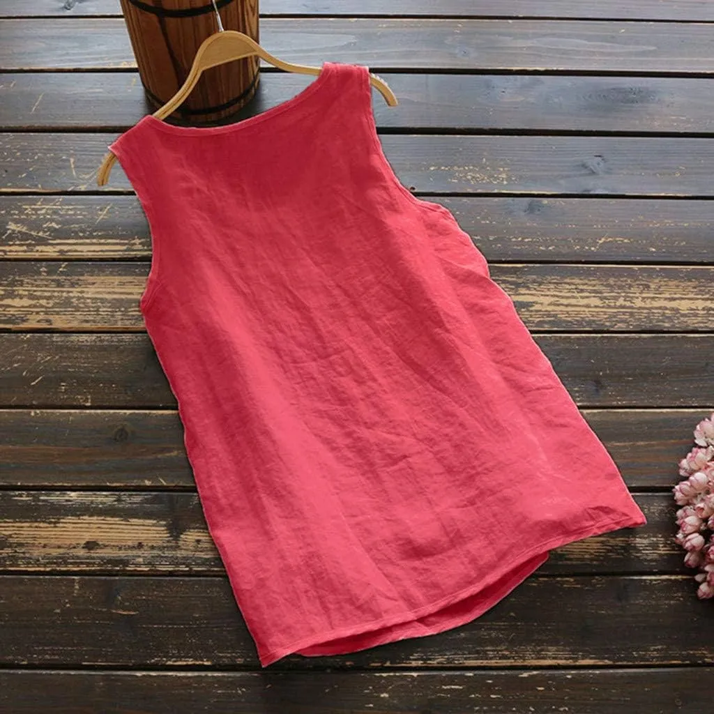 Linen Tops for Women Sleeveless White Camisole Tops Plus Size Loose Tank Tops Summer Casual Boho Flowy Beach Shirts