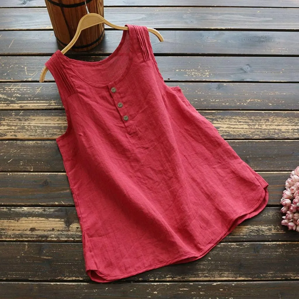 Linen Tops for Women Sleeveless White Camisole Tops Plus Size Loose Tank Tops Summer Casual Boho Flowy Beach Shirts