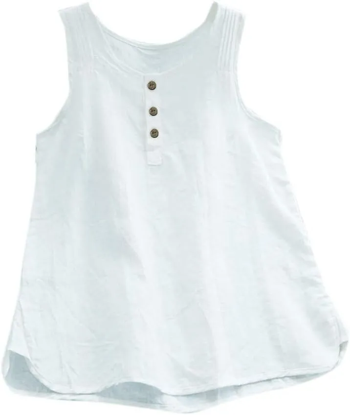 Linen Tops for Women Sleeveless White Camisole Tops Plus Size Loose Tank Tops Summer Casual Boho Flowy Beach Shirts