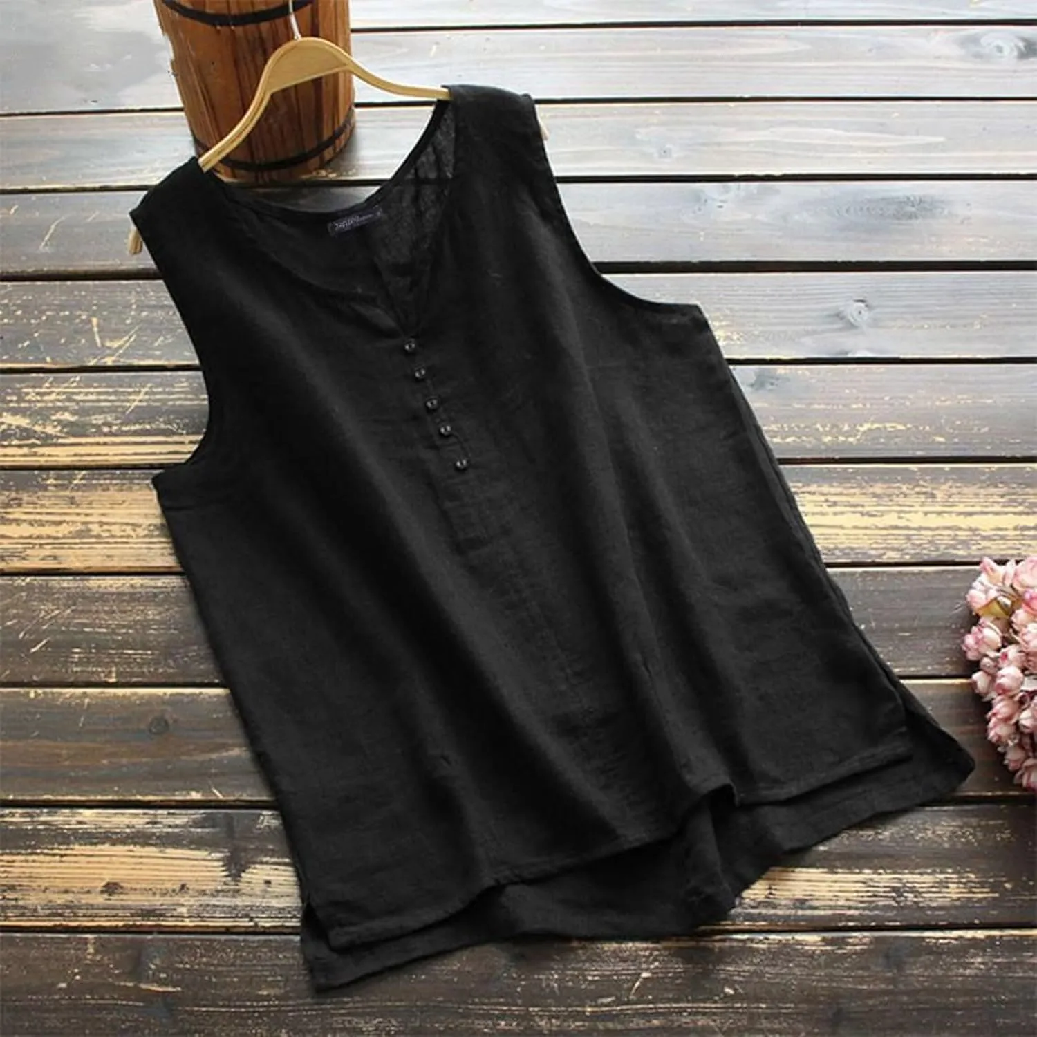 Linen Tops for Women Sleeveless White Camisole Tops Plus Size Loose Tank Tops Summer Casual Boho Flowy Beach Shirts