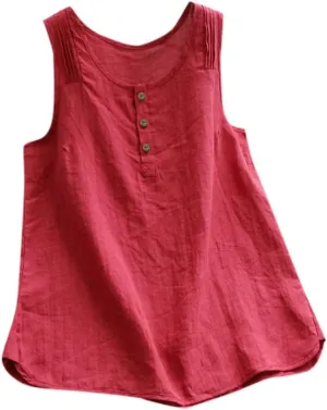 Linen Tops for Women Sleeveless White Camisole Tops Plus Size Loose Tank Tops Summer Casual Boho Flowy Beach Shirts