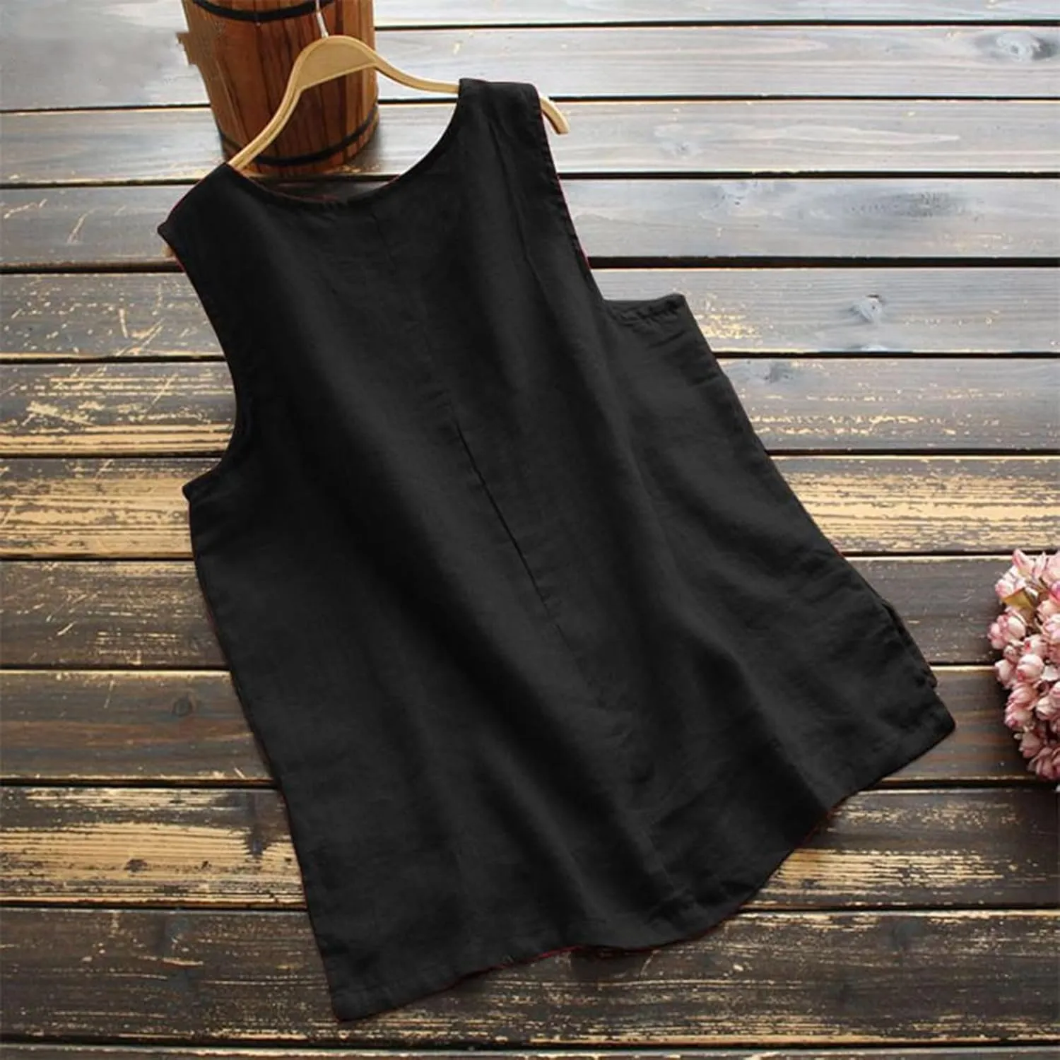 Linen Tops for Women Sleeveless White Camisole Tops Plus Size Loose Tank Tops Summer Casual Boho Flowy Beach Shirts
