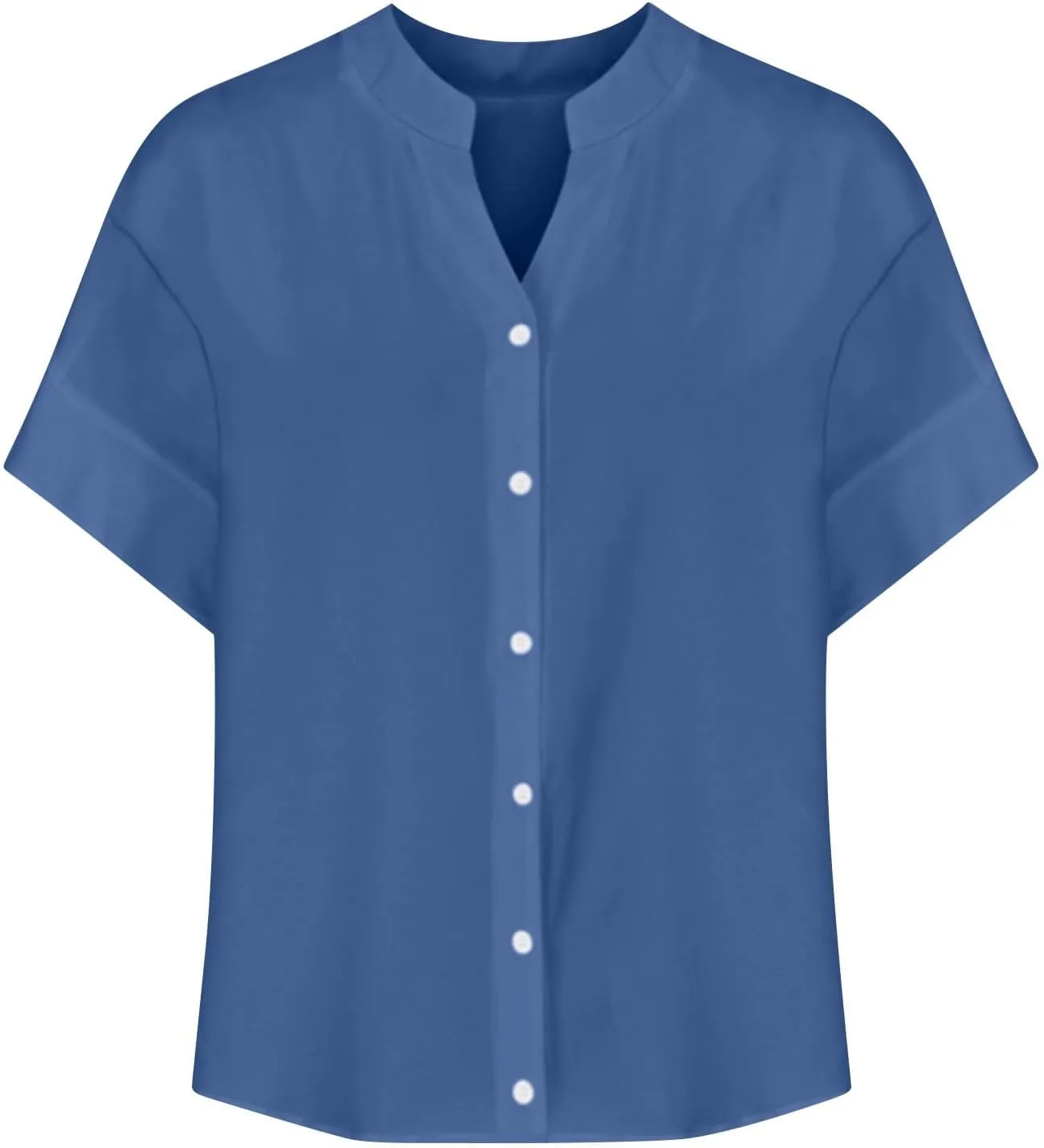 Linen Tops for Women Summer Button Down Shirts Casual Loose Fitting Tops Dressy Plus Size V Neck Tops Blouse