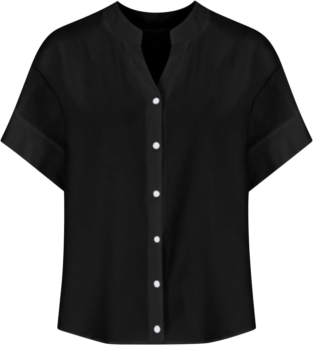Linen Tops for Women Summer Button Down Shirts Casual Loose Fitting Tops Dressy Plus Size V Neck Tops Blouse