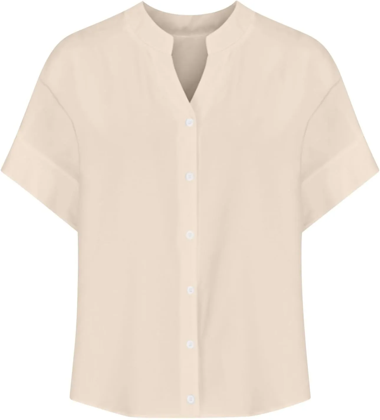 Linen Tops for Women Summer Button Down Shirts Casual Loose Fitting Tops Dressy Plus Size V Neck Tops Blouse