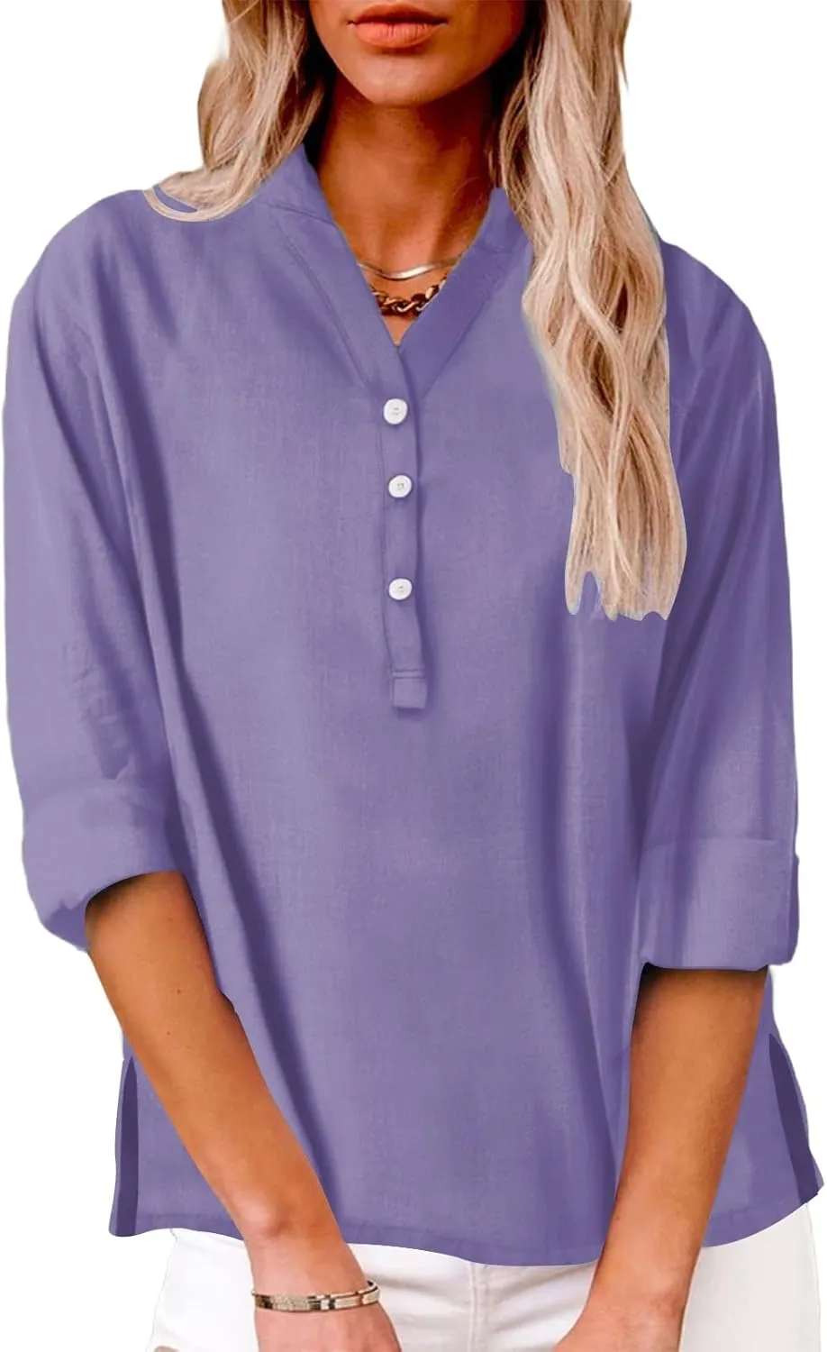 Linen Tops for Women Summer Work Tops Trendy Button Down Plus Size V Neck Boho Clothes Spring Tops for Women 2025