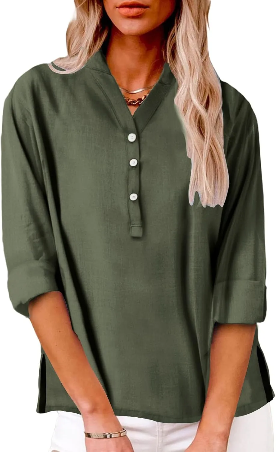 Linen Tops for Women Summer Work Tops Trendy Button Down Plus Size V Neck Boho Clothes Spring Tops for Women 2025