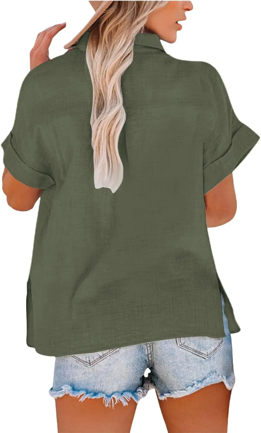Linen Tops for Women Summer Work Tops Trendy Button Down Plus Size V Neck Boho Clothes Spring Tops for Women 2025