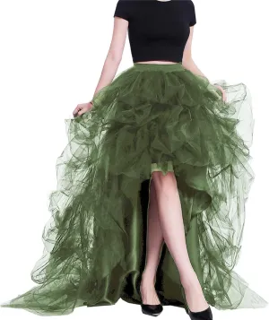 Lisong Women High Waist High Low Layered Tulle Floor Length Spectial Occasion Skirt