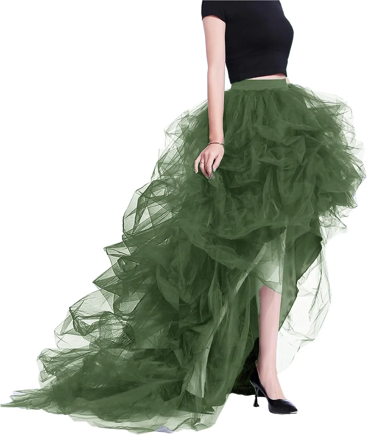 Lisong Women High Waist High Low Layered Tulle Floor Length Spectial Occasion Skirt
