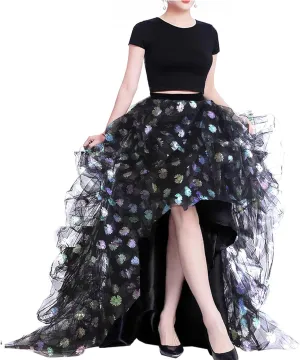 Lisong Women High Waist High Low Layered Tulle Floor Length Spectial Occasion Skirt