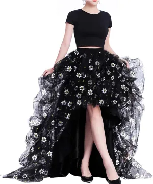 Lisong Women High Waist High Low Layered Tulle Floor Length Spectial Occasion Skirt