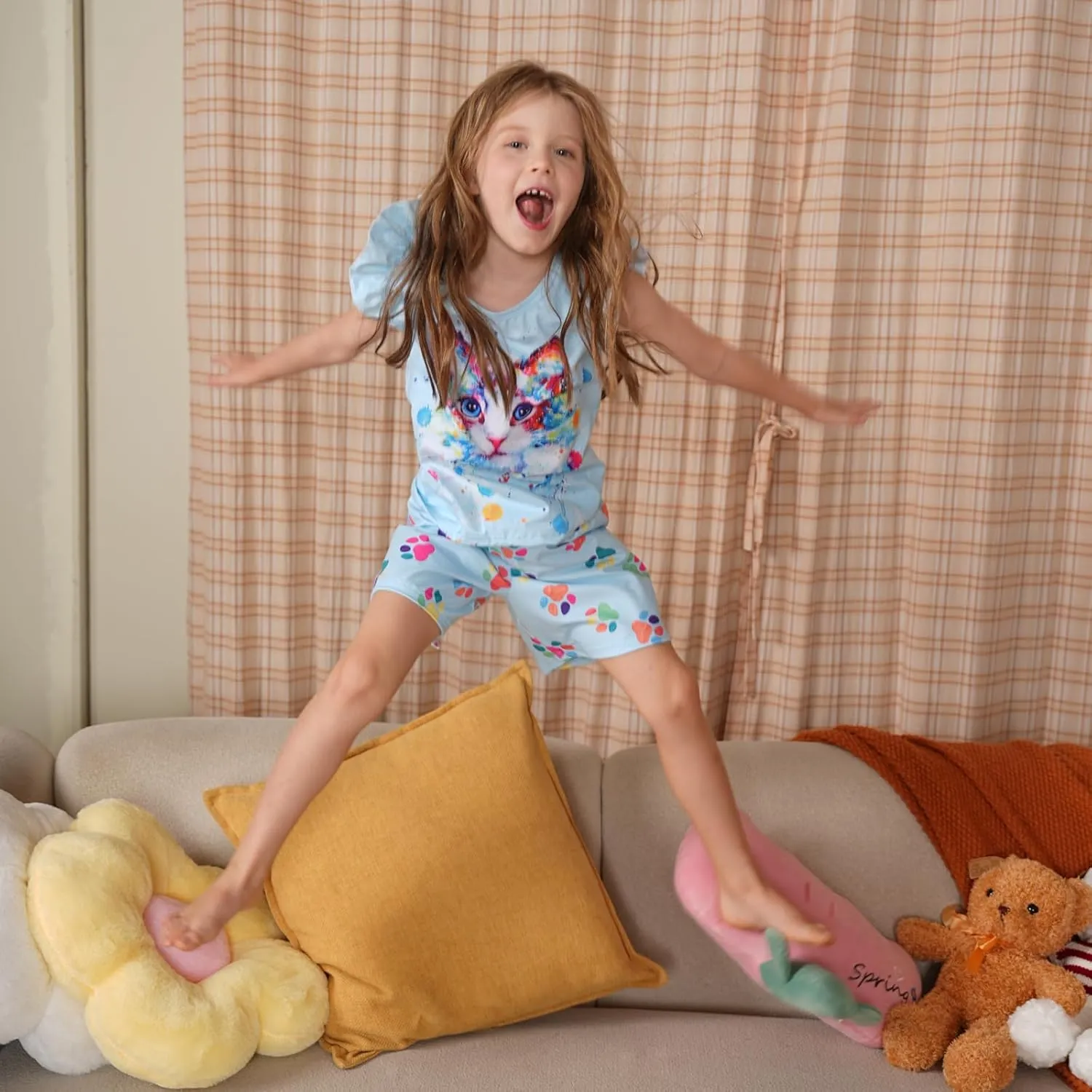 LQSZ Girls Pajamas Set Toddler Girls Gifts PJs Summer Sleepwear for Little Kids 2-12 Years