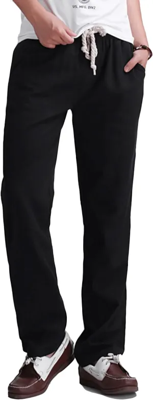 Lu's Chic Men's Casual Pant Pure Cotton Chino Pants Beach Lounge Bottoms Classic Fit