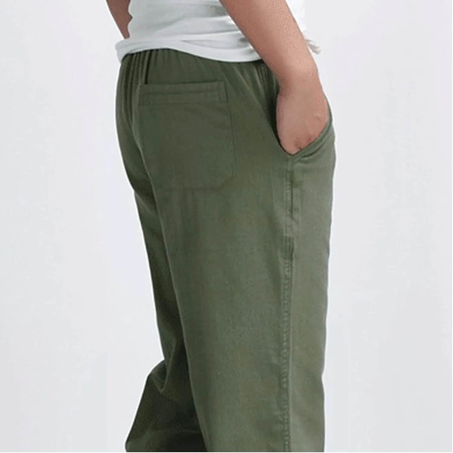 Lu's Chic Men's Casual Pant Pure Cotton Chino Pants Beach Lounge Bottoms Classic Fit
