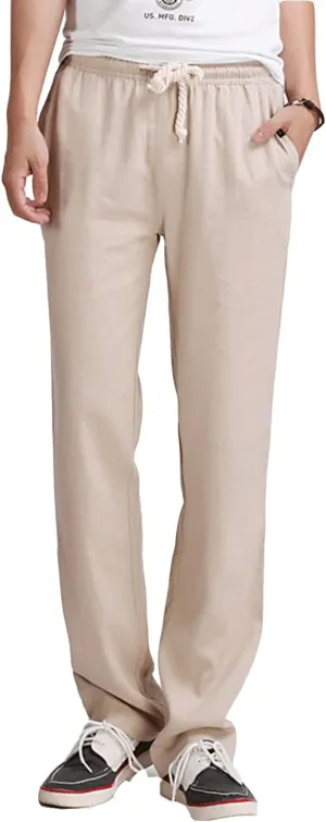 Lu's Chic Men's Casual Pant Pure Cotton Chino Pants Beach Lounge Bottoms Classic Fit
