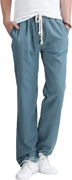Lu's Chic Men's Casual Pant Pure Cotton Chino Pants Beach Lounge Bottoms Classic Fit