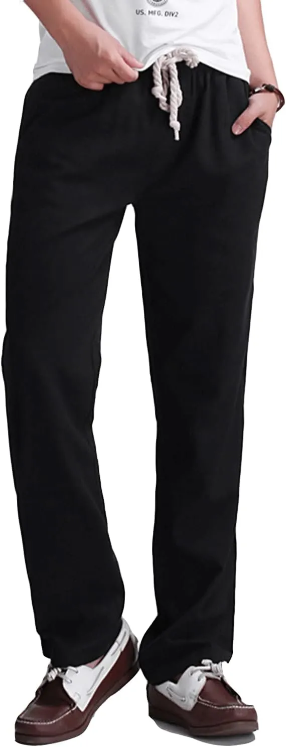 Lu's Chic Men's Casual Pant Pure Cotton Chino Pants Beach Lounge Bottoms Classic Fit