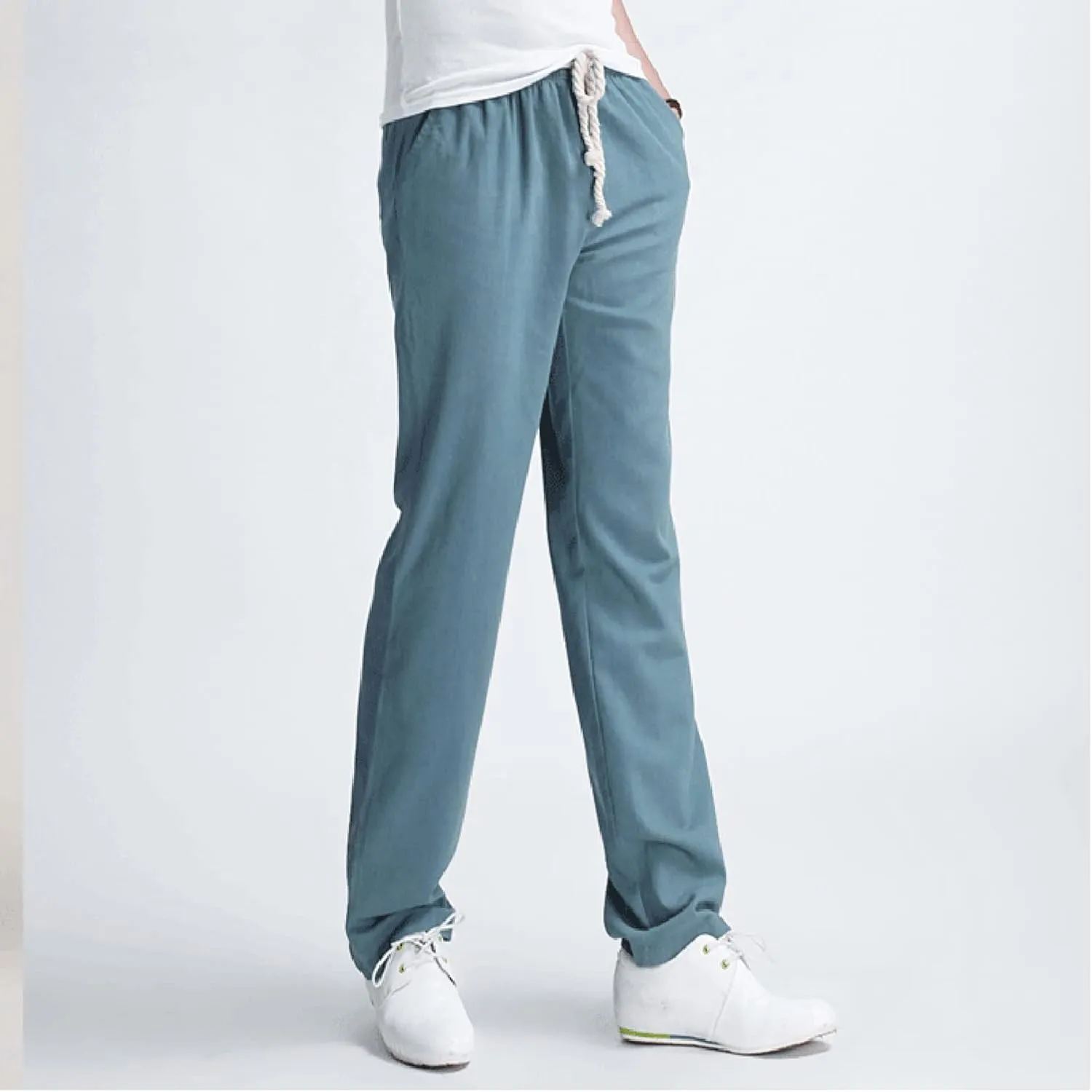 Lu's Chic Men's Casual Pant Pure Cotton Chino Pants Beach Lounge Bottoms Classic Fit