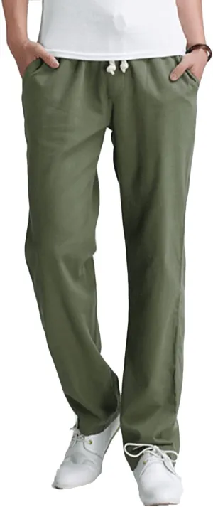Lu's Chic Men's Casual Pant Pure Cotton Chino Pants Beach Lounge Bottoms Classic Fit