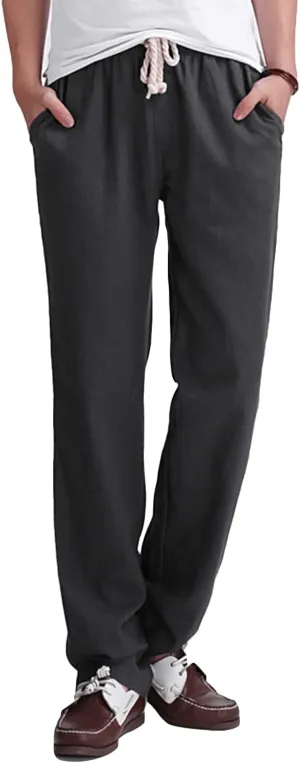Lu's Chic Men's Casual Pant Pure Cotton Chino Pants Beach Lounge Bottoms Classic Fit