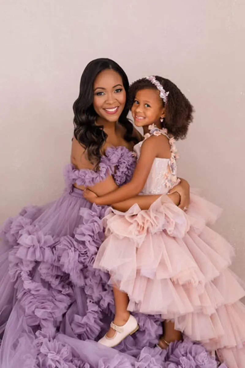 Maternity Dress for Photoshoot Puffy Ruffles Bridal Lingerie Bathgown Off Shoulder Tulle Pregnancy Robe