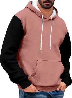 Mens Color Block Hoodies Pullover Casual Drawstring Hooded Sweatshirts Trendy Spring Shirt Long Sleeve Plus Size Tops