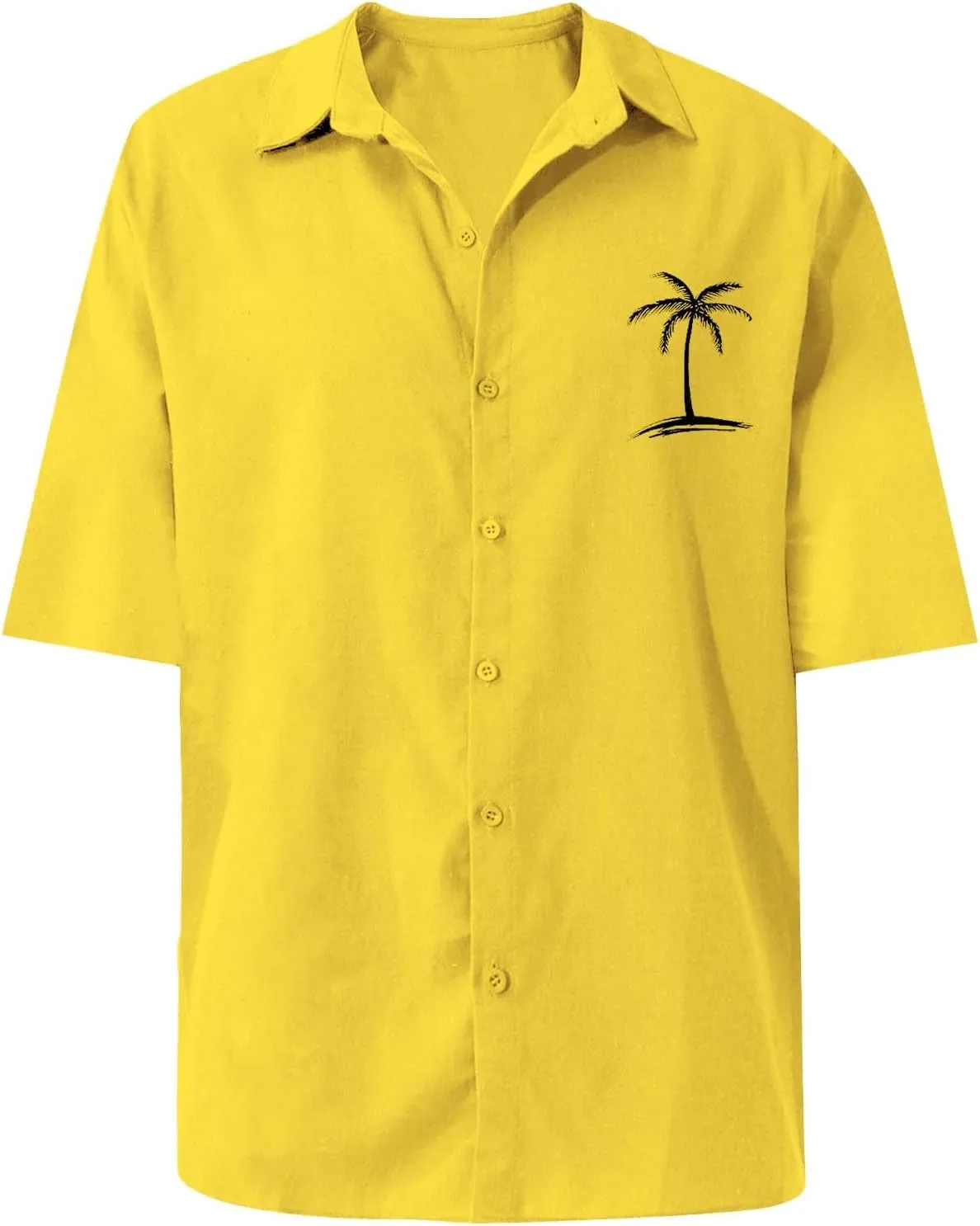 Mens Cotton Linen Shirts Short Sleeve Button Down Shirt Loose Solid Tunic Top Vacation Beach Summer Blouse with Pocket