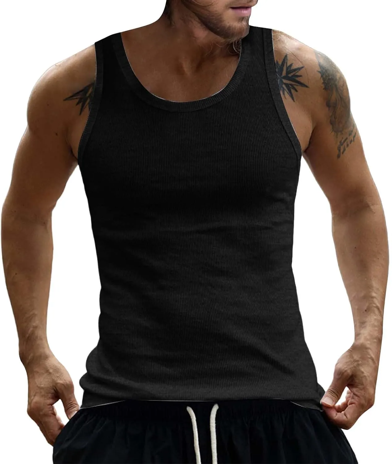 Men's Cotton Tank Tops Athletic Moisture Wicking Muscle Cut Off Shirt Bodybuilding Gym Workout Sleeveless Shirts