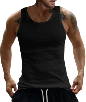 Men's Cotton Tank Tops Athletic Moisture Wicking Muscle Cut Off Shirt Bodybuilding Gym Workout Sleeveless Shirts