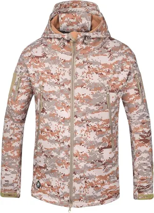 Men's Hooded Softshell Jacket Lightweight Windproof Insulated Windbreaker Fleece Lined Jackets Trendy Slim Camo Coats