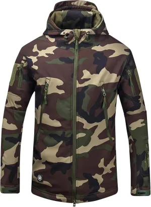 Men's Hooded Softshell Jacket Lightweight Windproof Insulated Windbreaker Fleece Lined Jackets Trendy Slim Camo Coats