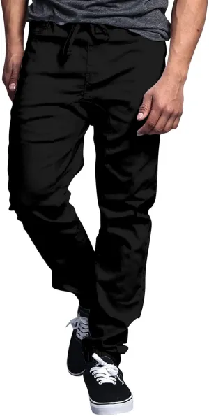 Mens Jogger Pants Casual Stretch Elastic Waist Athletic Chino Cargo Sweatpants with Pockets Drawstring Regular Fit Trousers Black
