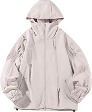 Men's Lightweight Softshell Jacket Outdoor Loose Windproof Hooded Jackets Outerwear for Men Hiking Cycling Travel