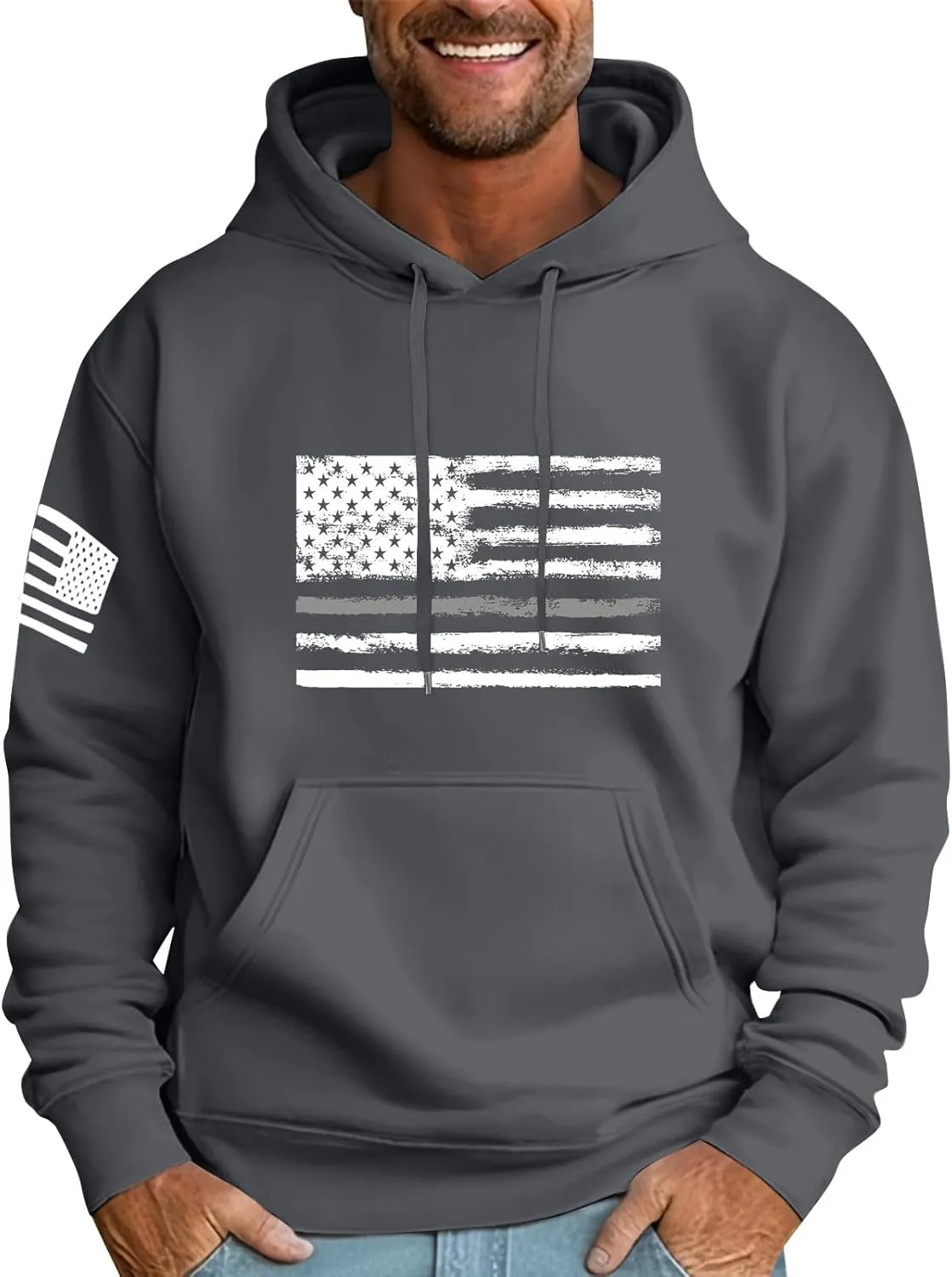 Mens Long Sleeve Winter Trendy Sweatshirt 2024 Print Loose Warm Hoodie Lightweight Comfortable Sweater