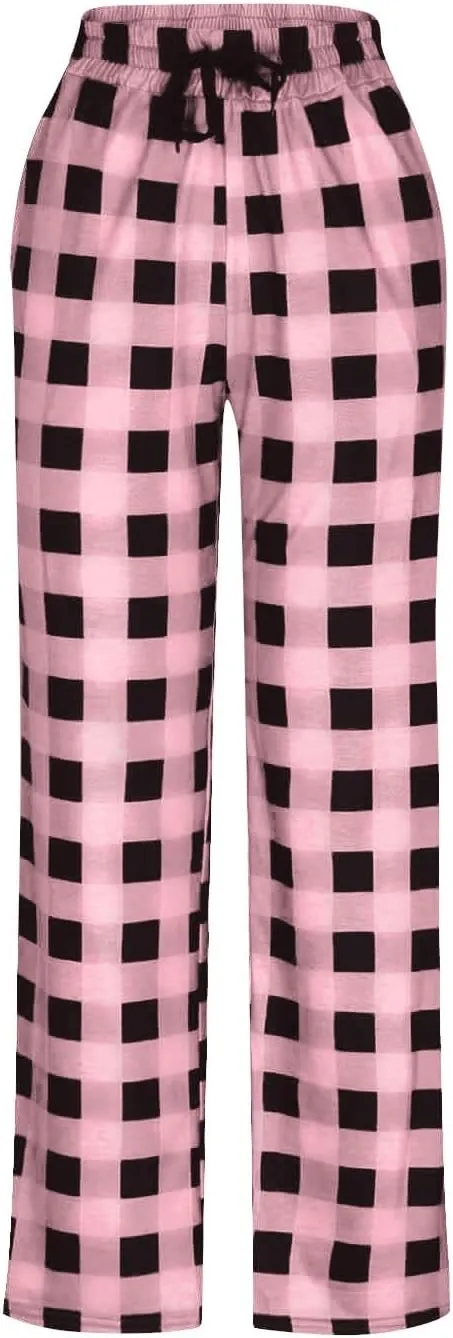 Men's Plaid Pajama Pants,Cotton Flannel Plaid Lounge Bottoms Elastic Waist Drawstring Casual Trousers with Pocket