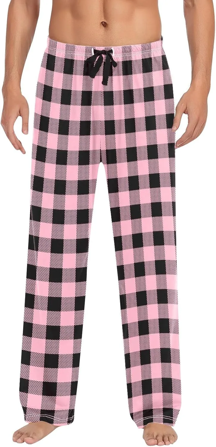 Men's Plaid Pajama Pants,Cotton Flannel Plaid Lounge Bottoms Elastic Waist Drawstring Casual Trousers with Pocket