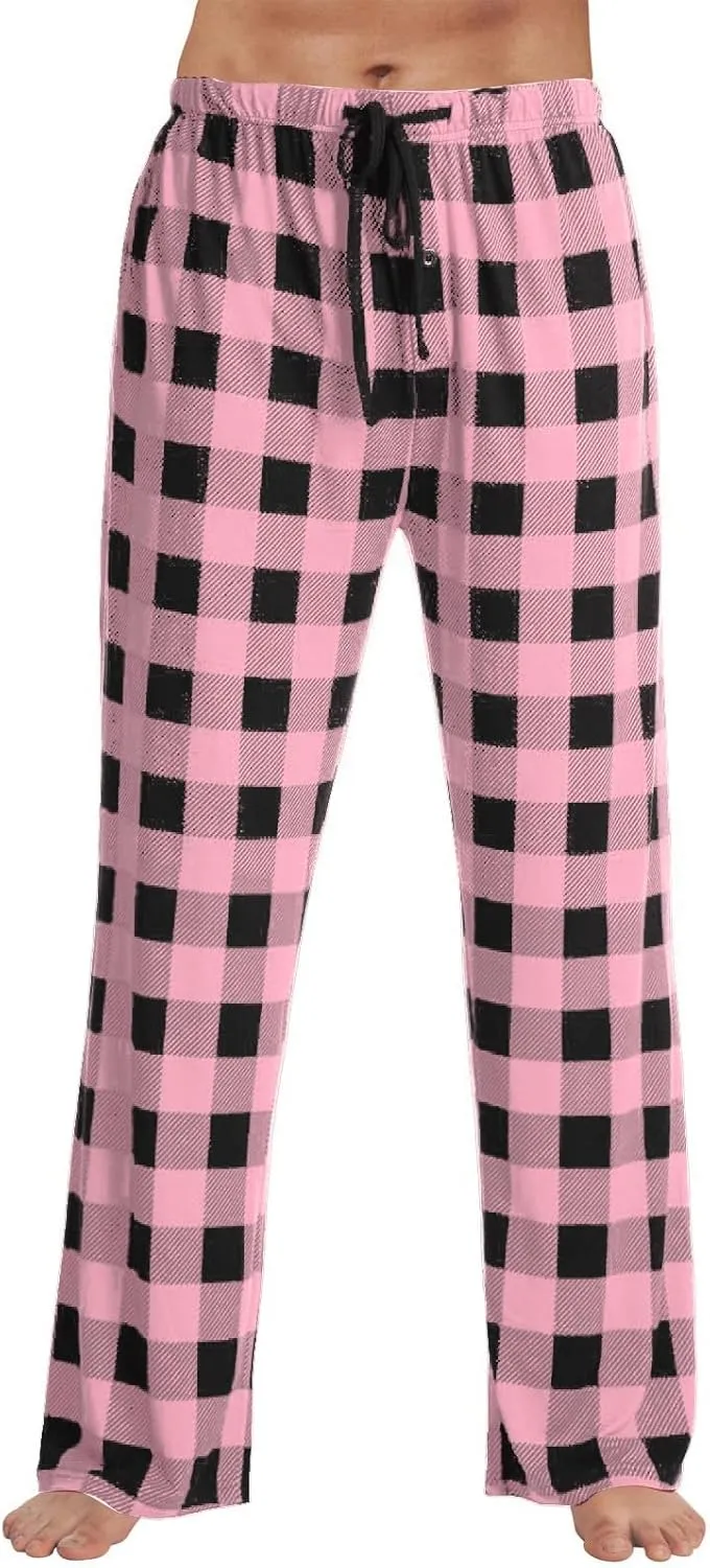 Men's Plaid Pajama Pants,Cotton Flannel Plaid Lounge Bottoms Elastic Waist Drawstring Casual Trousers with Pocket