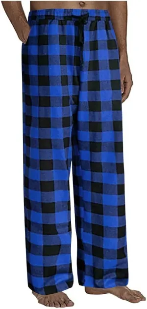 Men's Plaid Pajama Pants,Cotton Flannel Plaid Lounge Bottoms Elastic Waist Drawstring Casual Trousers with Pocket
