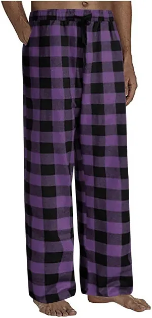Men's Plaid Pajama Pants,Cotton Flannel Plaid Lounge Bottoms Elastic Waist Drawstring Casual Trousers with Pocket