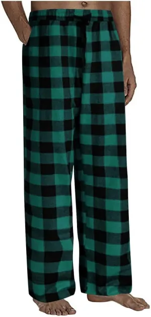 Men's Plaid Pajama Pants,Cotton Flannel Plaid Lounge Bottoms Elastic Waist Drawstring Casual Trousers with Pocket