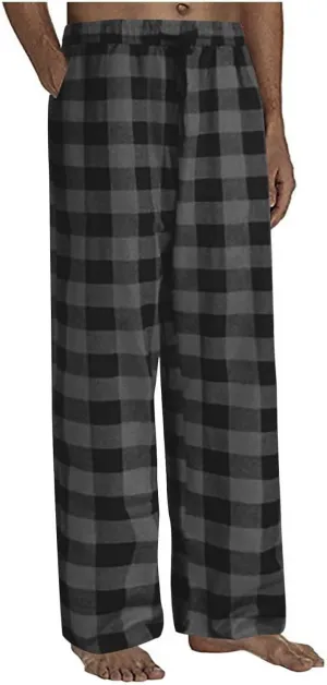 Men's Plaid Pajama Pants,Cotton Flannel Plaid Lounge Bottoms Elastic Waist Drawstring Casual Trousers with Pocket