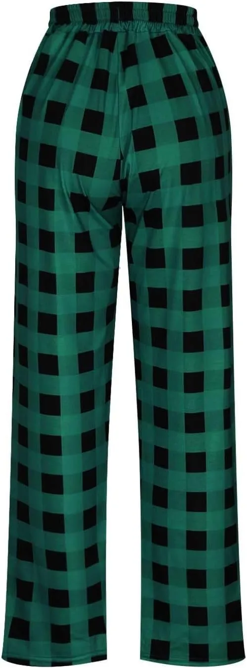 Men's Plaid Pajama Pants,Cotton Flannel Plaid Lounge Bottoms Elastic Waist Drawstring Casual Trousers with Pocket