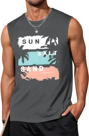 Men's Tank Tops Graphic Tank Tops for Men Summer Hawaiian Palm Tree Sleeveless Muscle Gym Shirt Mens Beach Tank Tops