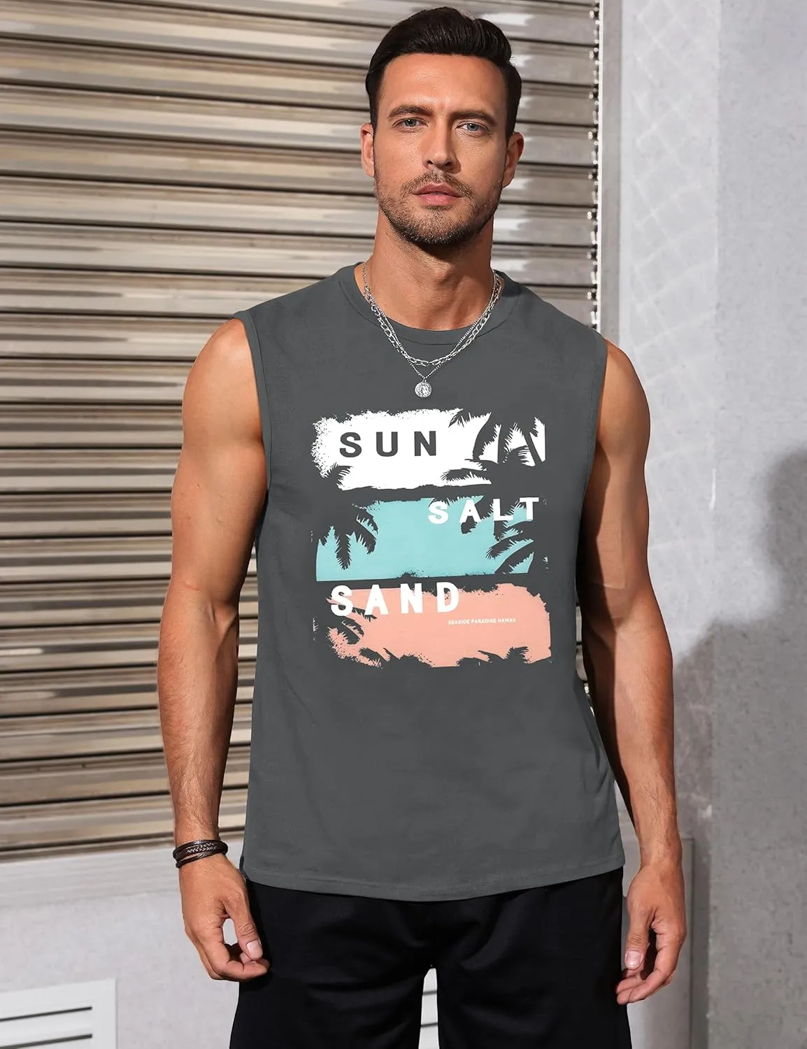 Men's Tank Tops Graphic Tank Tops for Men Summer Hawaiian Palm Tree Sleeveless Muscle Gym Shirt Mens Beach Tank Tops