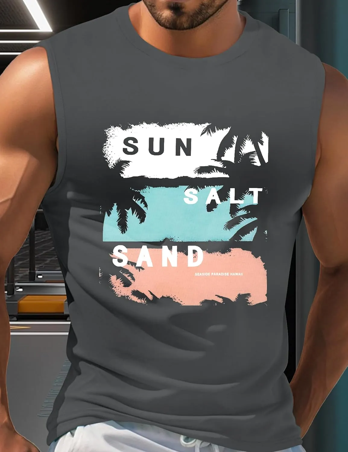 Men's Tank Tops Graphic Tank Tops for Men Summer Hawaiian Palm Tree Sleeveless Muscle Gym Shirt Mens Beach Tank Tops