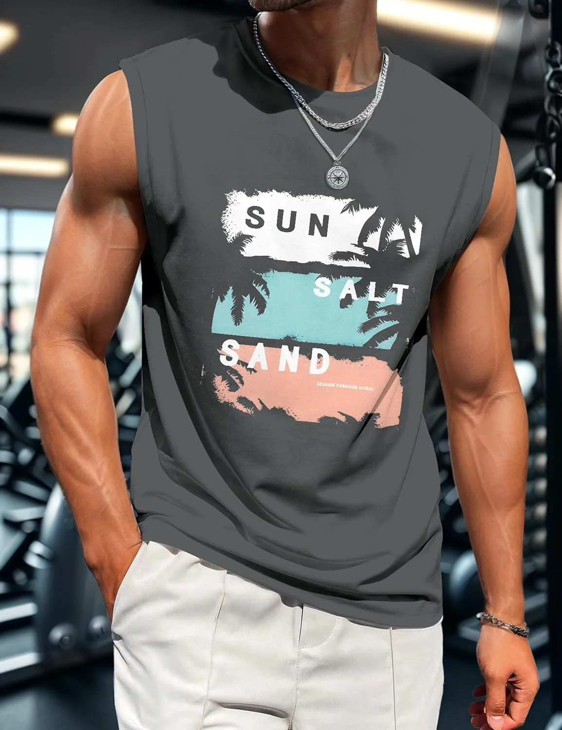 Men's Tank Tops Graphic Tank Tops for Men Summer Hawaiian Palm Tree Sleeveless Muscle Gym Shirt Mens Beach Tank Tops