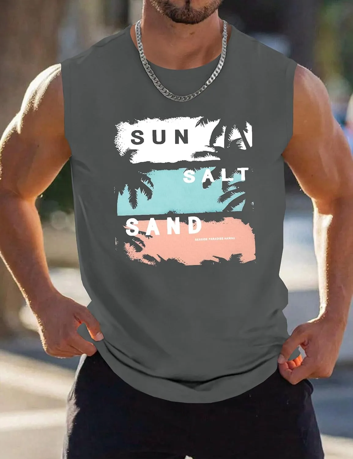 Men's Tank Tops Graphic Tank Tops for Men Summer Hawaiian Palm Tree Sleeveless Muscle Gym Shirt Mens Beach Tank Tops