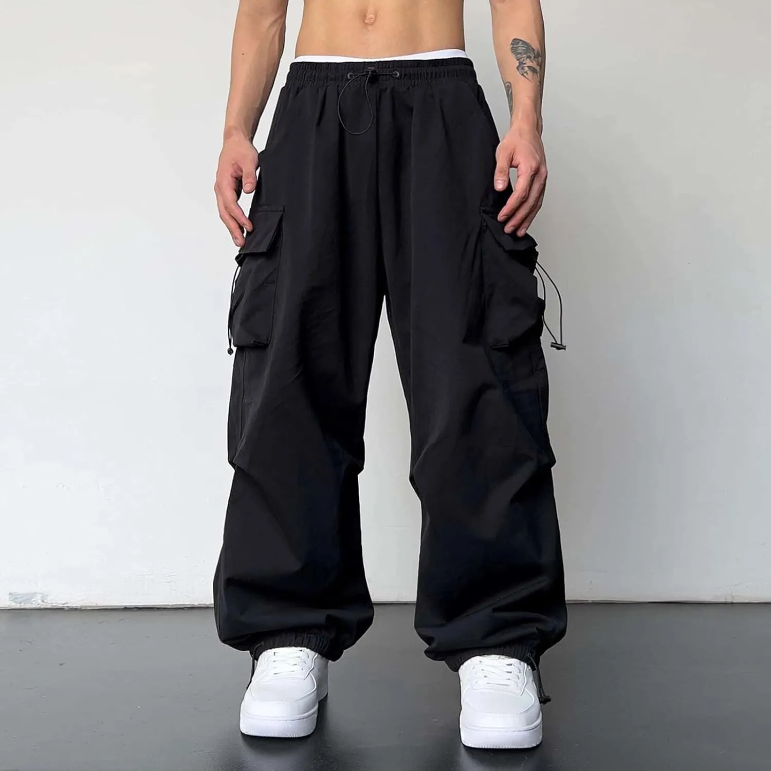 Men's Tracksuit Pant Casual Vintage Joggers Outdoor Sweatpants Zip Pockets Stretch Waist Cargo Combat Pant